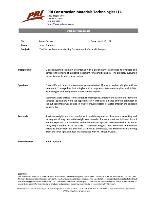 Water Penetration Test Pg1